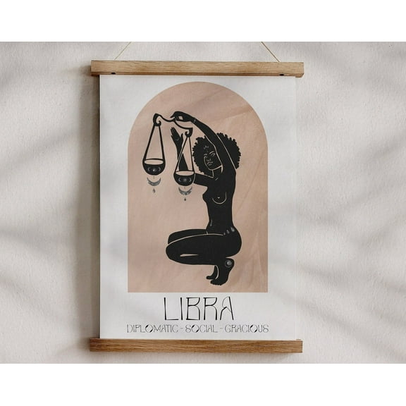 Libra Boho Zodiac Print - Star Sign Art, Astrology Poster, Bohemian Aesthetic, Celestial, Divine Feminine Energy, Constellation Art, Bedroom Wall Art, Modern Wall Decor, 8x12 UNFRAMED