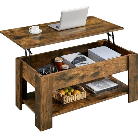 Libra Coffee Table, 47.5in Lift top Coffee Table with Hidden Compartment and Storage Shelf, Lift Tabletop Dining Table for Living Room Reception Room, Rustic Brown