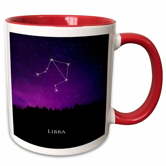 3drose, Libra Constellation Night Sky Astrology Symbol Zodiac Horoscope Sign, 15oz Two-tone Red Mug