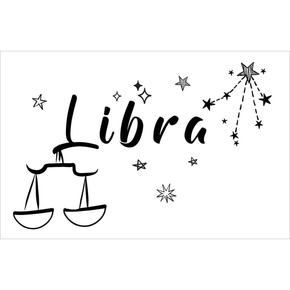 Libra Constellation Pattern Wall Decal - DIY Vinyl Adhesive Bedroom Living Room Astrological Zodiac Symbol Wall Art Design | 13" x 20" Stick And Peel Removable Decoration Sticker - Black