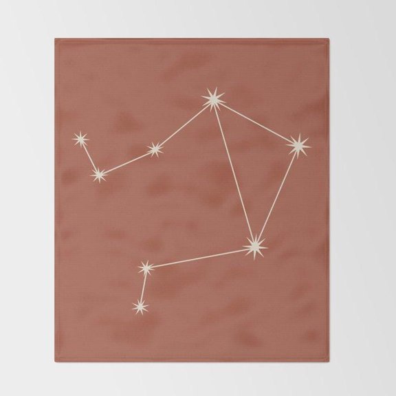 Libra Constellation Terracotta and Cream Blanket, 280 GSM Polyester Fleece Fabric, Celestial Style for Couch or Bed
