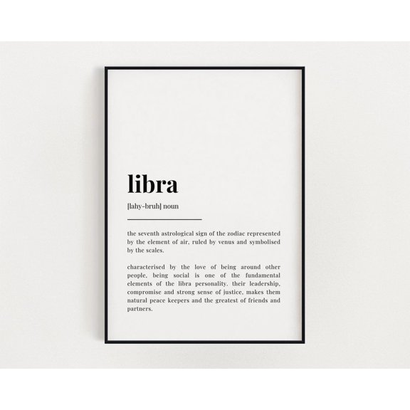 Libra Definition Wall Art Print, Zodiac Astrology Home Decor Unframed Paper Print