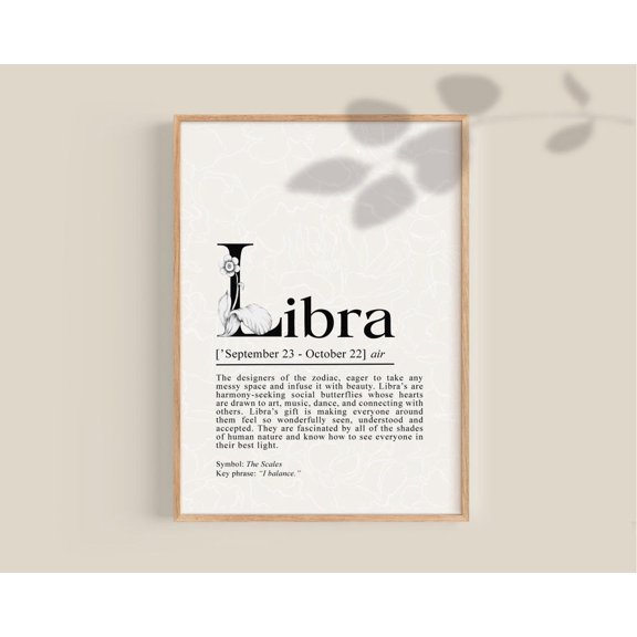 Libra Definition Zodiac Astrology Wall Art Prints, Inspirational Office And Bedroom Decor
