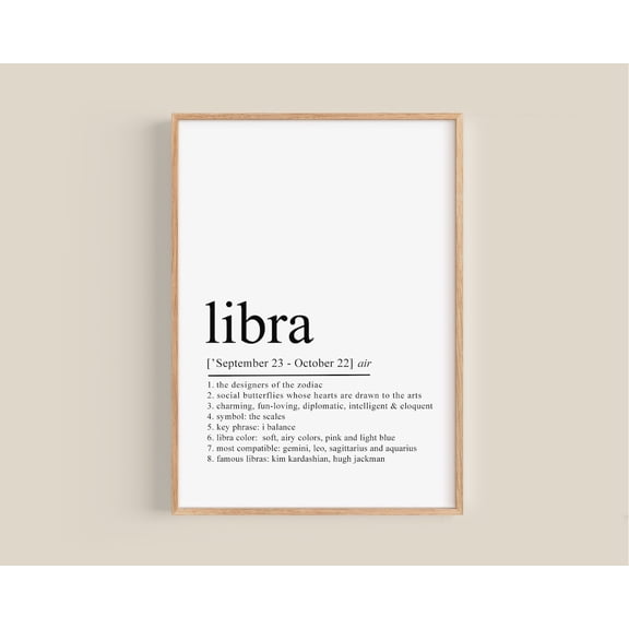 Libra Definition wall decor Zodiac Birthday Astrology Poster, Unframed Poster Size 12x18