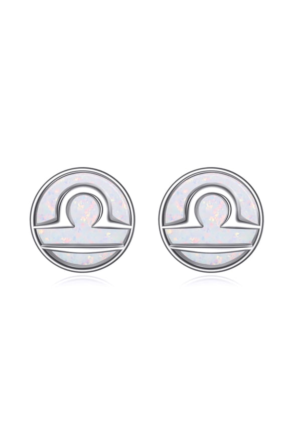 Libra Earrings for Women 925 Sterling Silver Zodiac Sign Constellation Stud Earrings White Opal Libra Jewelry