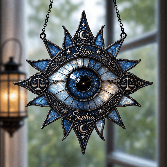 Libra Evil Eye Suncatcher Personalized Name Window Hanging Zodiac Gift