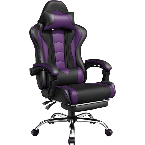 Libra Gaming Chair, Video Game Chair with Massage Lumbar Support and Footrest Height Adjustable Ergonomic Computer Chair with Swivel Seat and Headrest Black/Purple