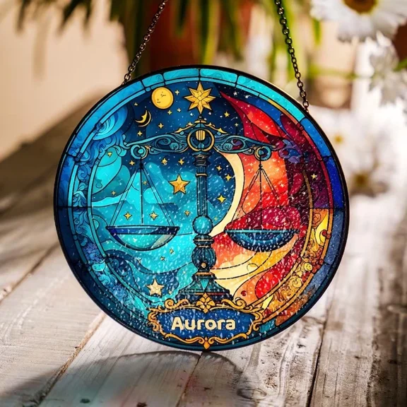 Libra Horoscope Acrylic Suncatcher Zodiac Window Hanging Decor Lovers Gift for Home Astrology Art