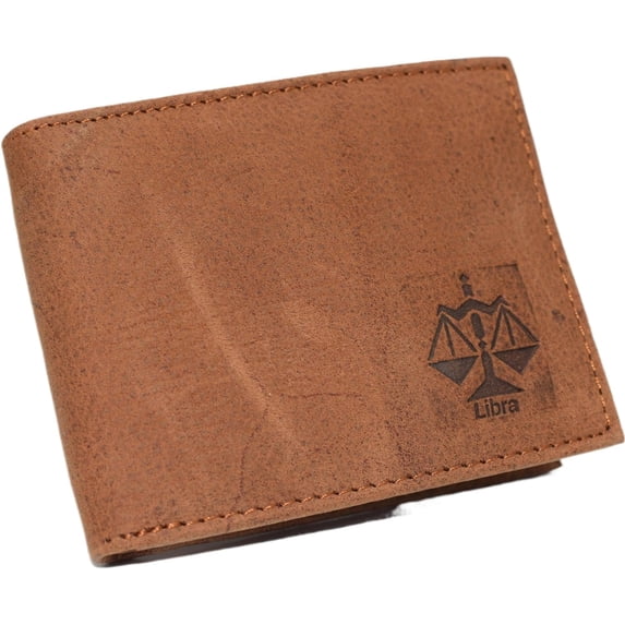 Libra Logo Men's RFID Protected Genuine Leather Bifold Trifold Zodiac Sign Wallet Bifold