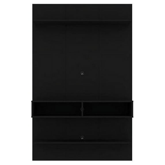 Libra Long Floating Wall Entertainment Center with Overhead Shelf in Black, 71.26 x 45.35 x 11.65 in.