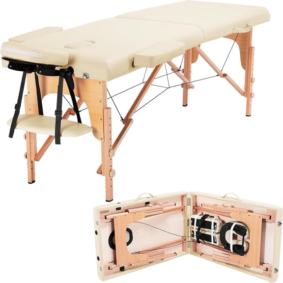 Libra  Massage Table Portable Lash Beds Spa Bed Massage Couch Foldable Spa Tables Adjustable 2 Fold with Non-Woven Bag 24 inch, Cream