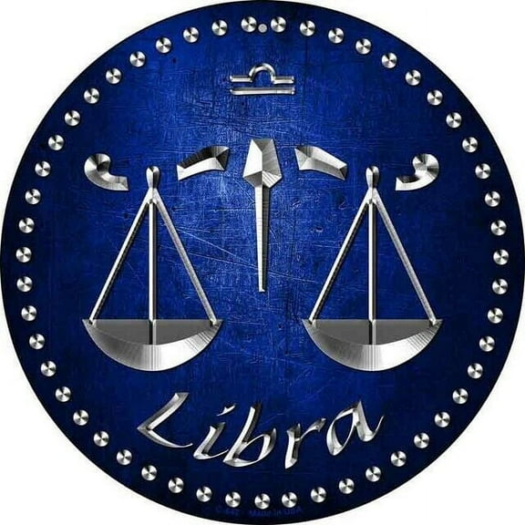 Libra Novelty Round Circular Novelty Metal Sign Home Garage Wall Decor Size: 8 x 8 inch