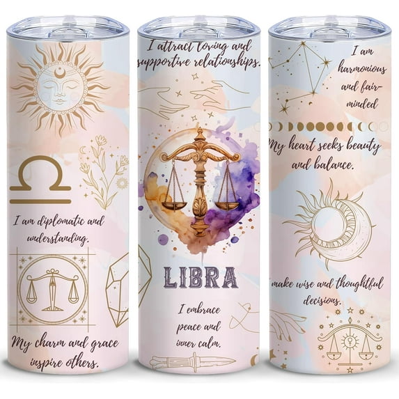 Libra October Birthday Gifts for Women - 20oz Skinny Stainless Steel Tumbler, Astrology Decor Gifts,Reusable Stainless Steel Water Bottle for Hot & Cold Drinks Tea Cup Iced Coffee Travel Mug