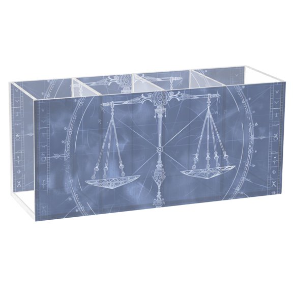 Libra Of Zodiac Acrylic Pencil Pen Holder Cup 4 Compartments Desktop Organiser 7.87"x2.78"x3.54"