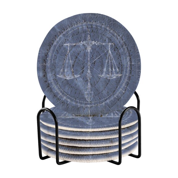 Libra Of Zodiac Coasters with Holder for Coffee Table 6 Pcs Drink Coaster Sets Absorbent for Home Decor 4 inch