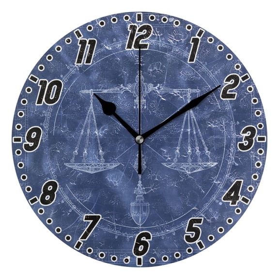 Libra Of Zodiac Round Wall Clock Battery Operated Silent Non-Ticking Bedroom Office Kitchen Home School Decor 10"(Black)