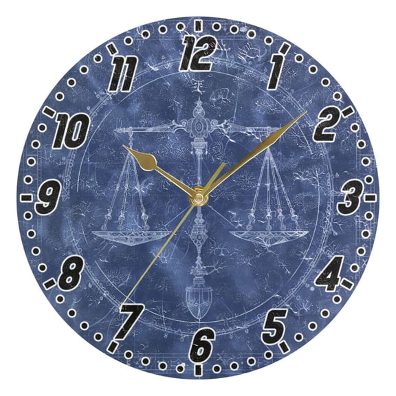 Libra Of Zodiac Round Wall Clock Battery Operated Silent Non-Ticking Bedroom Office Kitchen Home School Decor 10"(Gold)