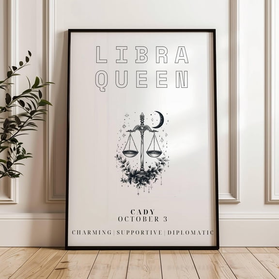 Libra Personalized Poster Gift, Libra Sign Zodiac Art, Astrology Decor, Custom Star Sign Print, Modern Star Sign Wall Art, Libra Queen, Unframed Poster Size 16x24