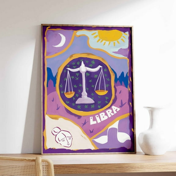 Libra Poster, Star Sign Poster, Zodiac Print, Birthday Gift, Celestial Poster, Astrology Art, Boho Decor, Bedroom Decor, Spiritual Wall Art Wall Art, Modern Wall Decor, 24x36 UNFRAMED