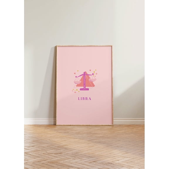 Libra Print, Libra Art Print, Horoscope Zodiac Print, Zodiac , Astrology Print, Libra Star Wall Art, Pink Libra Print, Libra Home Decor #1423, 8x12 UNFRAMED