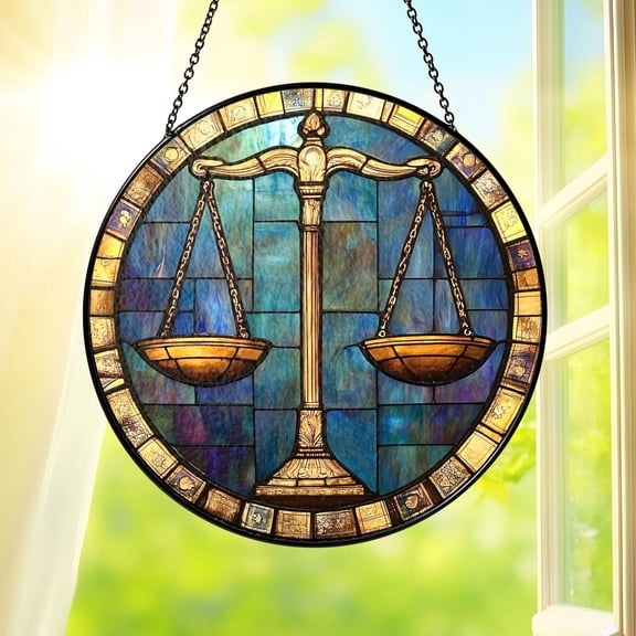 Libra Scales Stained Glass Suncatcher Justice Balance Zodiac Decor Window Hanging
