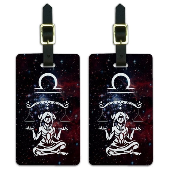 Libra Scales Zodiac Sign Horoscope in Space Luggage ID Tags Suitcase Carry-On Cards - Set of 2