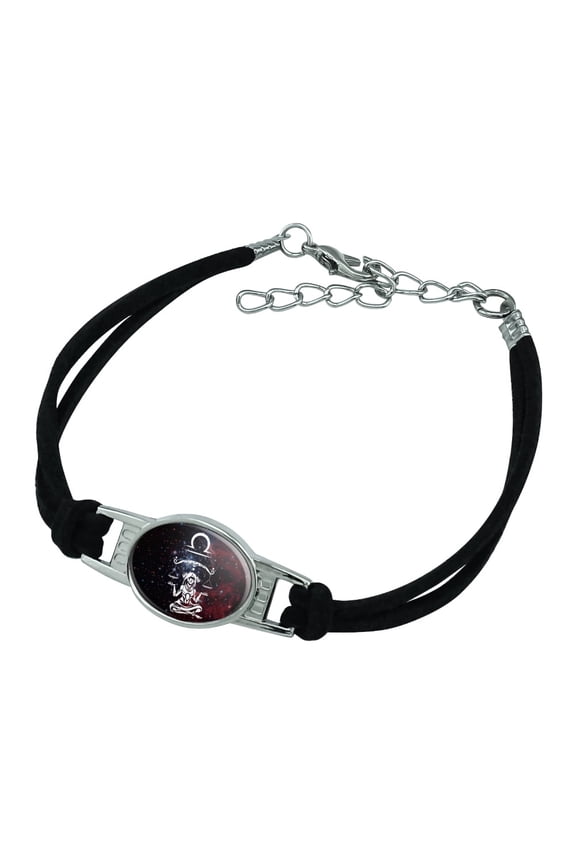 Libra Scales Zodiac Sign Horoscope in Space Novelty Suede Leather Metal Bracelet