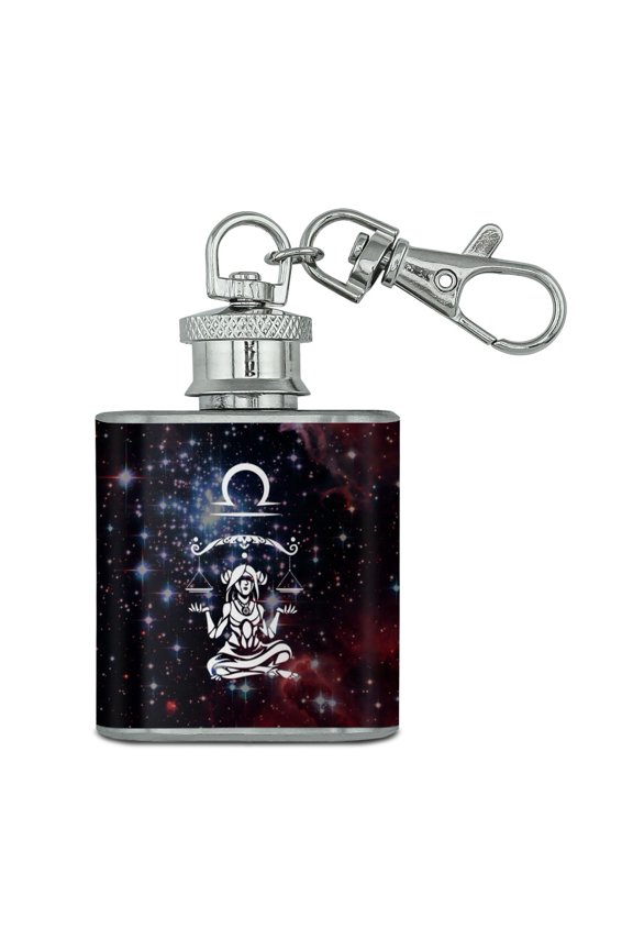 Libra Scales Zodiac Sign Horoscope in Space Stainless Steel 1oz Mini Flask Key Chain