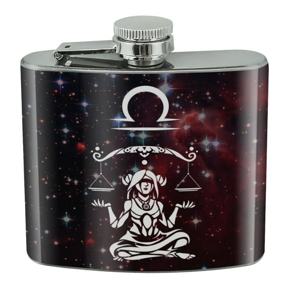 Libra Scales Zodiac Sign Horoscope in Space Stainless Steel 5oz Hip Drink Kidney Flask