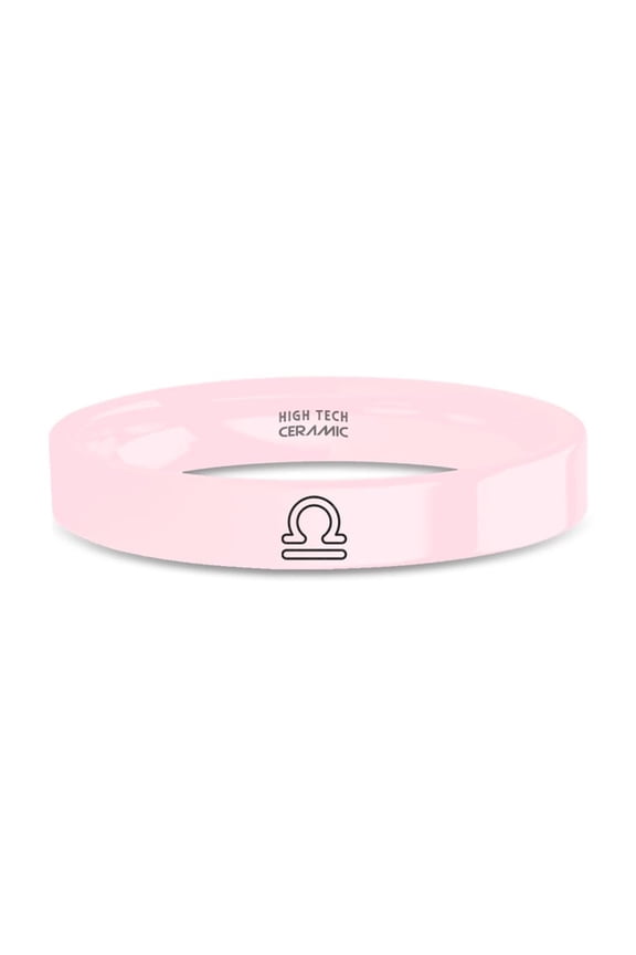Libra Sign Horoscope Laser Engraved Pink Ceramic Wedding Band, 4mm, Size 7.5