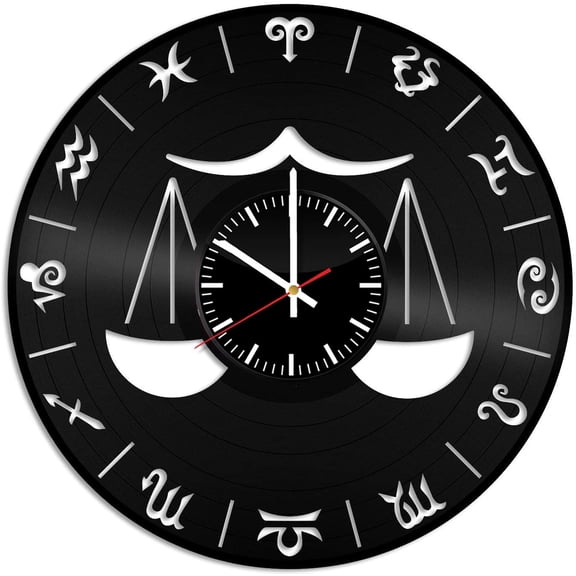 Libra Sign Zodiac Sign Vinyl Wall Clock,Vinyl Record Clock Unique Room Home Decorations Black Handmade Art Gift