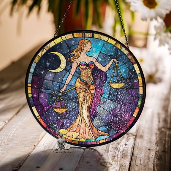 Libra Stained Glass Zodiac SunCatcher LightCatcher Libra Gift Window Hanging Ornament 6 INCHES