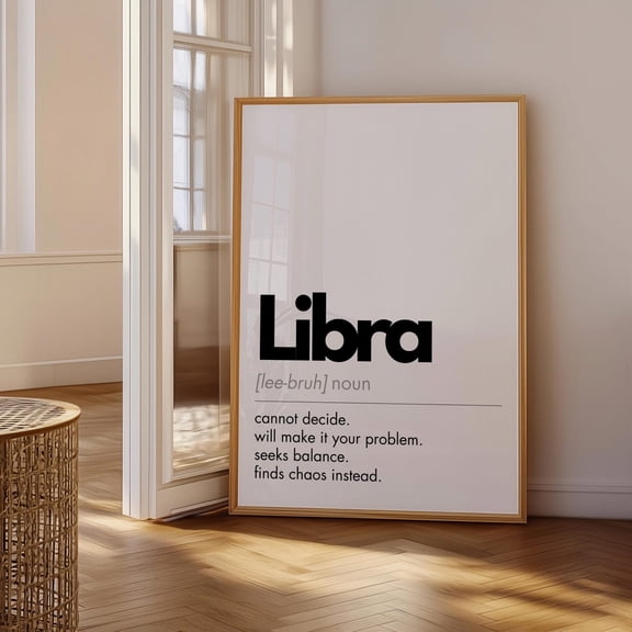 Libra Star Sign Definition Print Zodiac Astrology Poster Minimal Typography, Unframed Canvas 24x36in
