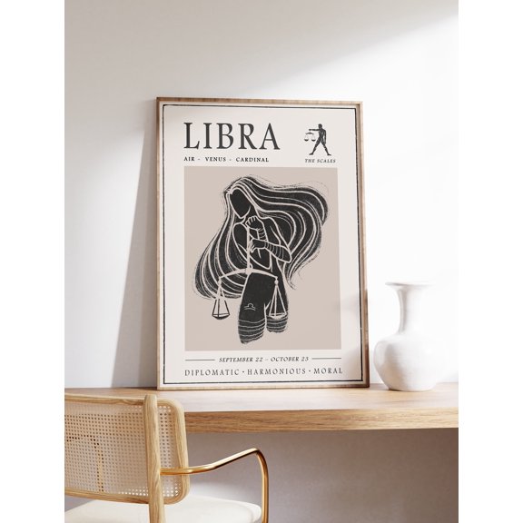 Libra Star Sign Poster, Boho Zodiac Art Print, Poster Only