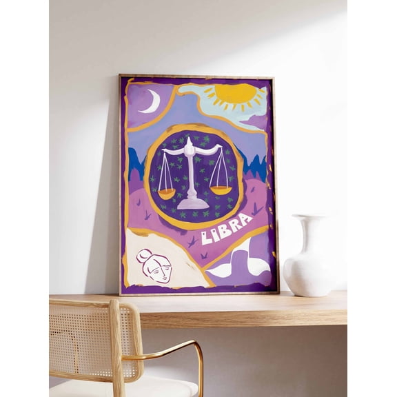 Libra Star Sign Zodiac Astrology Birthday Boho Spiritual Bedroom Art Print, Unframed Paper Poster 8x10in