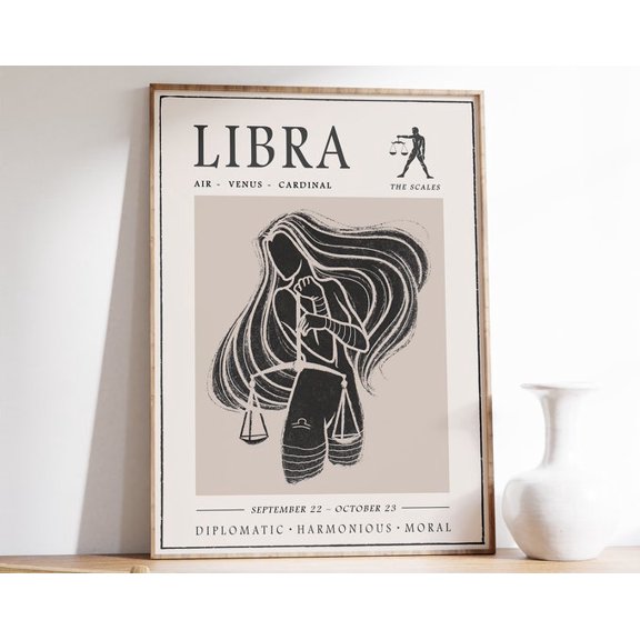 Libra Star Sign Zodiac Astrology Boho Wall Art Print, Unframed Paper Poster 8x10in