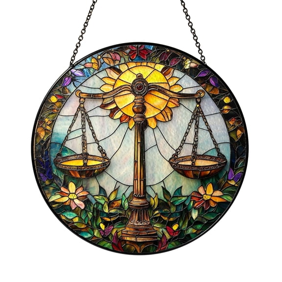 Libra Star Zodiac Window Suncatcher Hanging Decor, Stained Glass Style Celestial Decorative Panel Art for Window Decoration Astrology Inspired Home Decor