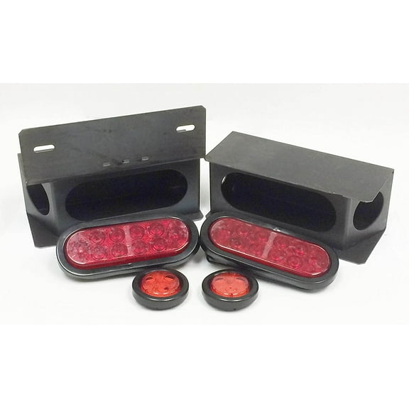 Libra Steel Trailer Angled Light Boxes w/ 6" Red Oval & 2" Round Red LED Lights, Set 2