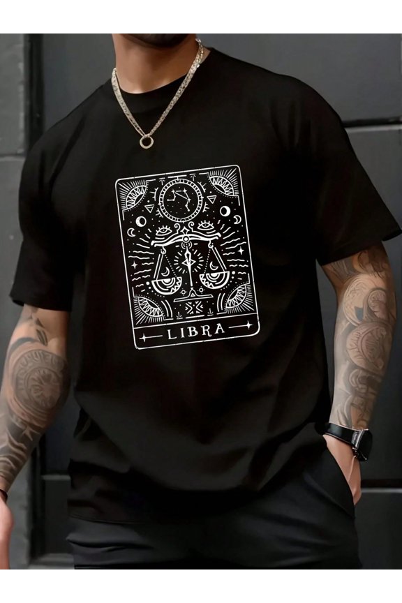 Libra Tarot Art / Libra Zodiac Sign / Libra Birthday Month T-Shirt - 100% Cotton Graphic Tees Men, Summer Clothes