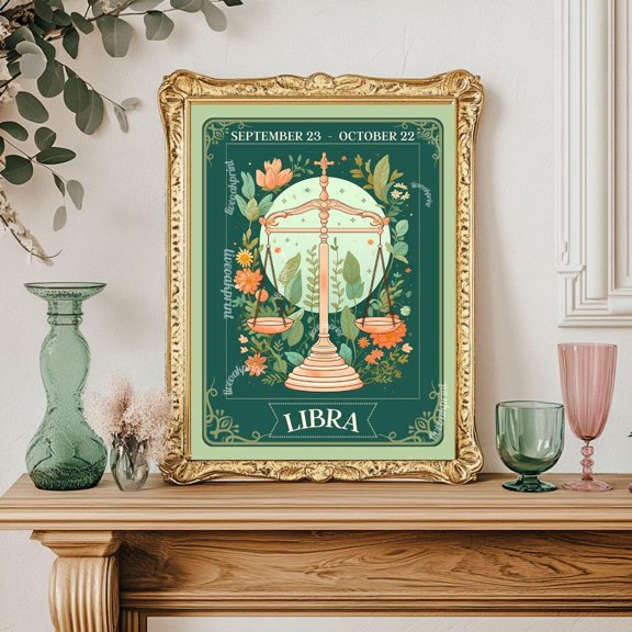 Libra Tarot Wall Art Print, Zodiac Astrology Dorm October, Living Room And Gallery Wall Decor