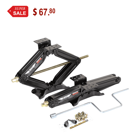Libra Trailer Parts Set of 2 Libra Premium 20" 5000 lb RV Trailer Stabilizer Leveling Scissor Jacks w/ Power Drill Socket and Complete Set Mounting Hardware