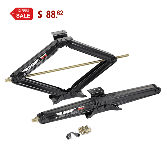 Libra Trailer Parts Set of 2 Libra Premium 30" 5000 lb RV Trailer Stabilizer Leveling Scissor Jacks w/ Power Drill Socket and Complete Set Mounting Hardware