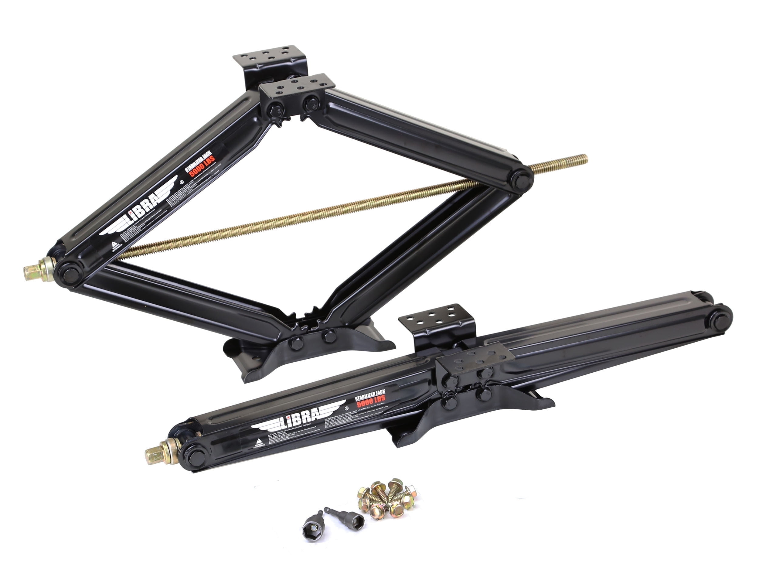Libra Trailer Parts Set of 2 Libra Premium 30" 5000 lb RV Trailer Stabilizer Leveling Scissor Jacks w/ Power Drill Socket and Complete Set Mounting Hardware