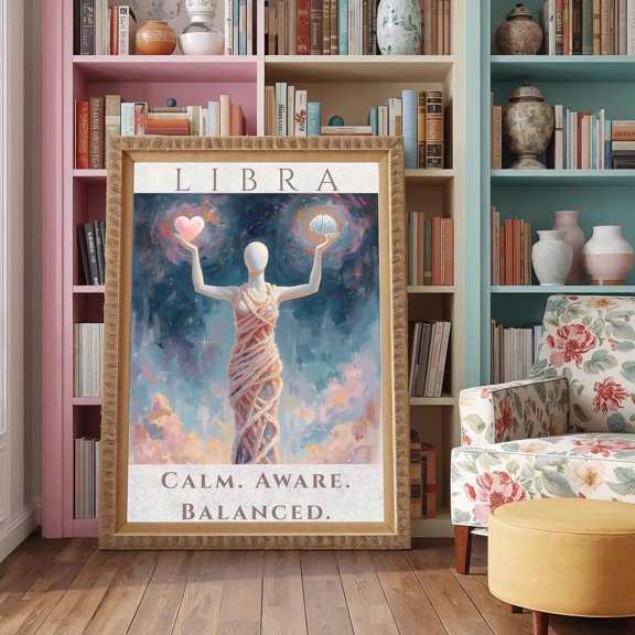 Libra Zodiac Art, Abstract Balance Heart & Mind Symbolism #1666, Unframed Poster Size 24x36