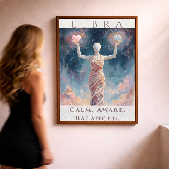 Libra Zodiac Art Print Abstract Balance Heart Mind Symbolism, Unframed Canvas