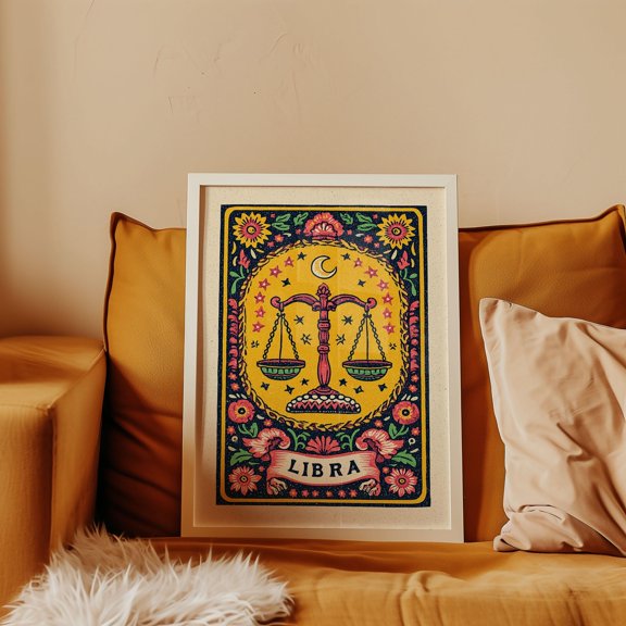 Libra Zodiac Art Print Retro Astrology Floral Star Wall Decor Home Decor Office Wall Art
