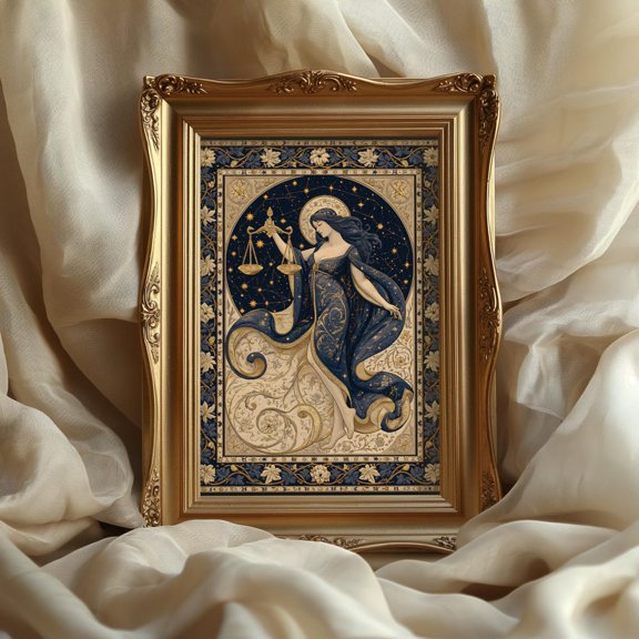 Libra Zodiac Celestial Goddess Medieval Tapestry