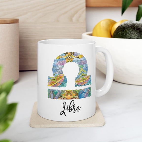 Libra Zodiac Ceramic Mug, Colorful Astrologymbol Cup, Star Sign Coffee Gift.