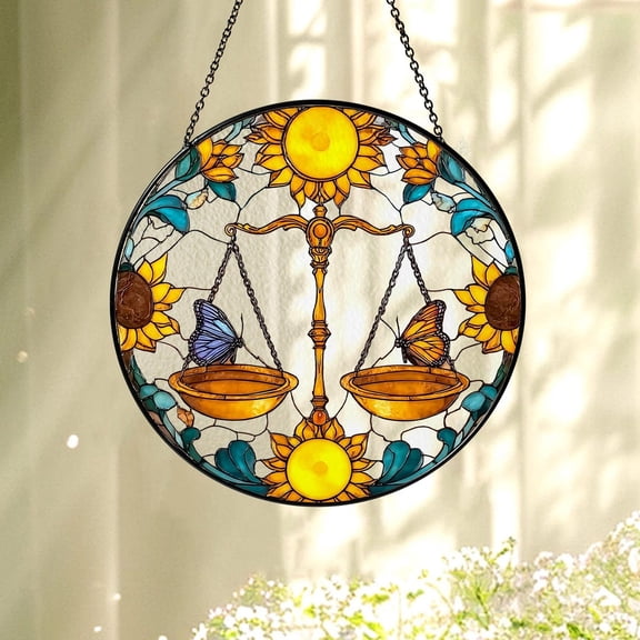 Libra Zodiac Glass Suncatcher, Horoscope Window Hanging, Astrology Lovers, Balance Decoration, Home Decor, 3.5 in