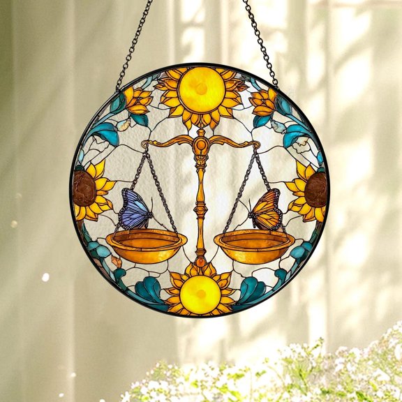 Libra Zodiac Glass Suncatcher, Libra Horoscope Window Hanging, Astrology Decor, 3.5 in
